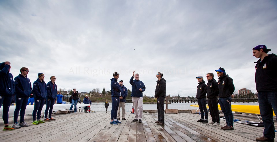 University of British Columbia UBC varsity Mens rowing crew beat the University of Victoria Uvic Mens varsity rowing crew in the 2014 Brown Cup challenge duel race.