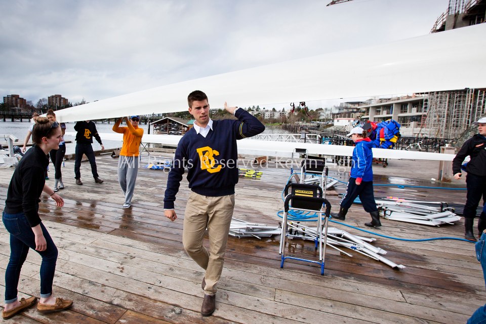 University of British Columbia UBC varsity Mens rowing crew beat the University of Victoria Uvic Mens varsity rowing crew in the 2014 Brown Cup challenge duel race.
