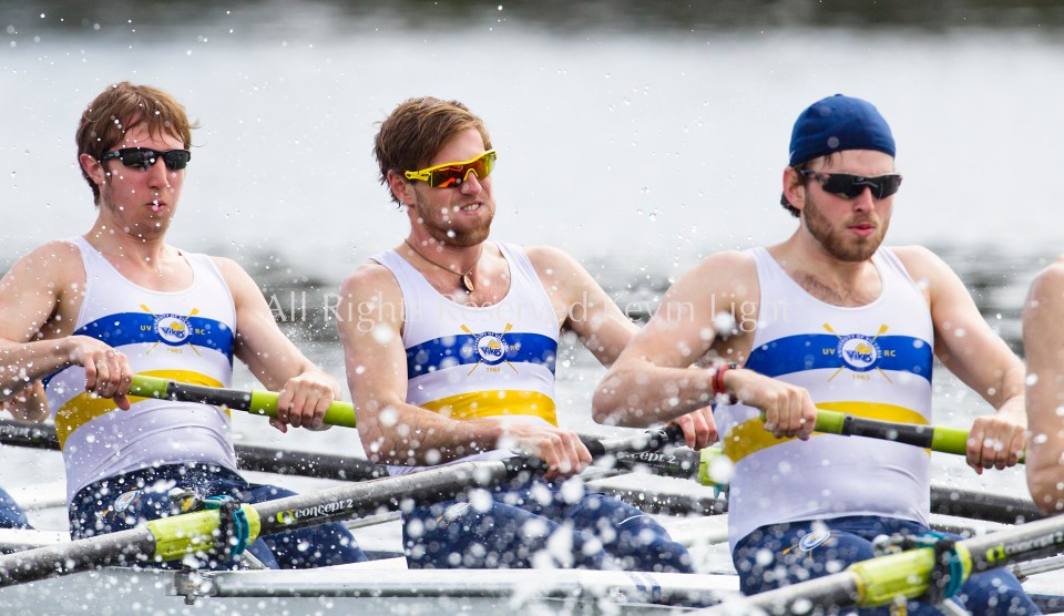 University of British Columbia UBC varsity Mens rowing crew beat the University of Victoria Uvic Mens varsity rowing crew in the 2014 Brown Cup challenge duel race.