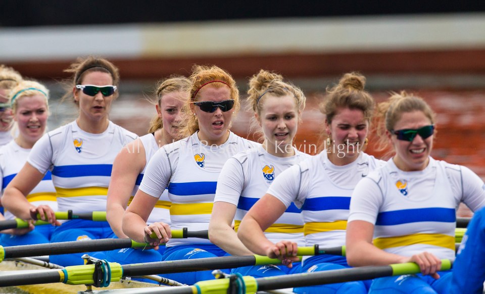 University of British Columbia UBC varsity Womens rowing crew beat the University of Victoria Uvic womens varsity rowing crew in the 2014 Brown Cup challenge duel race.