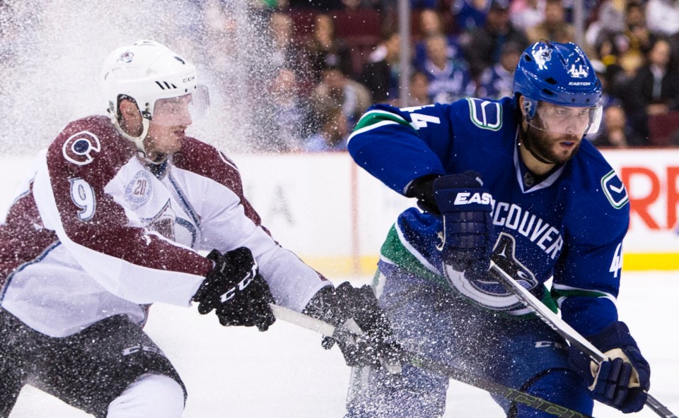 Matt Bartkowski  Matt Duchene © Kevin Light PhotoVancouver Canucks vs Colorado Avalanche March 16, 2016 ©KevinLightPhoto _31Q8128