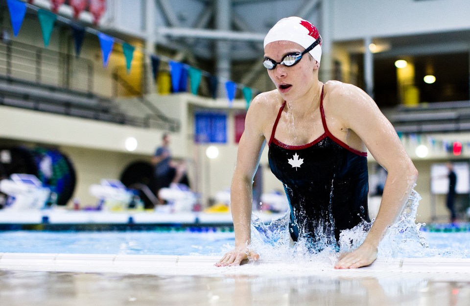 Canadian National Team Swimmer Sarah Darcel trains at the Saanich Commonwealth Place.