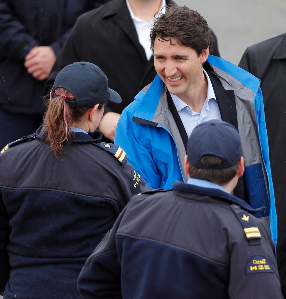 Canada's Prime Minister Trudeau meets with Canadian coast guard workers in Victoria